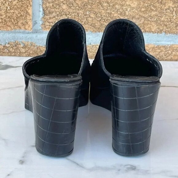 Robert Clergerie Paris Black Leather 3 1/2 Inch Wedge Platform Mules Size 7.5 - Picture 3 of 10